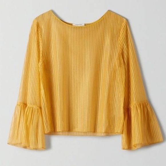 Babaton Tops - NEW! Aritzia BABATON Humbert Stripe Semi Sheer Bell Sleeve Blouse in Cairo Gold